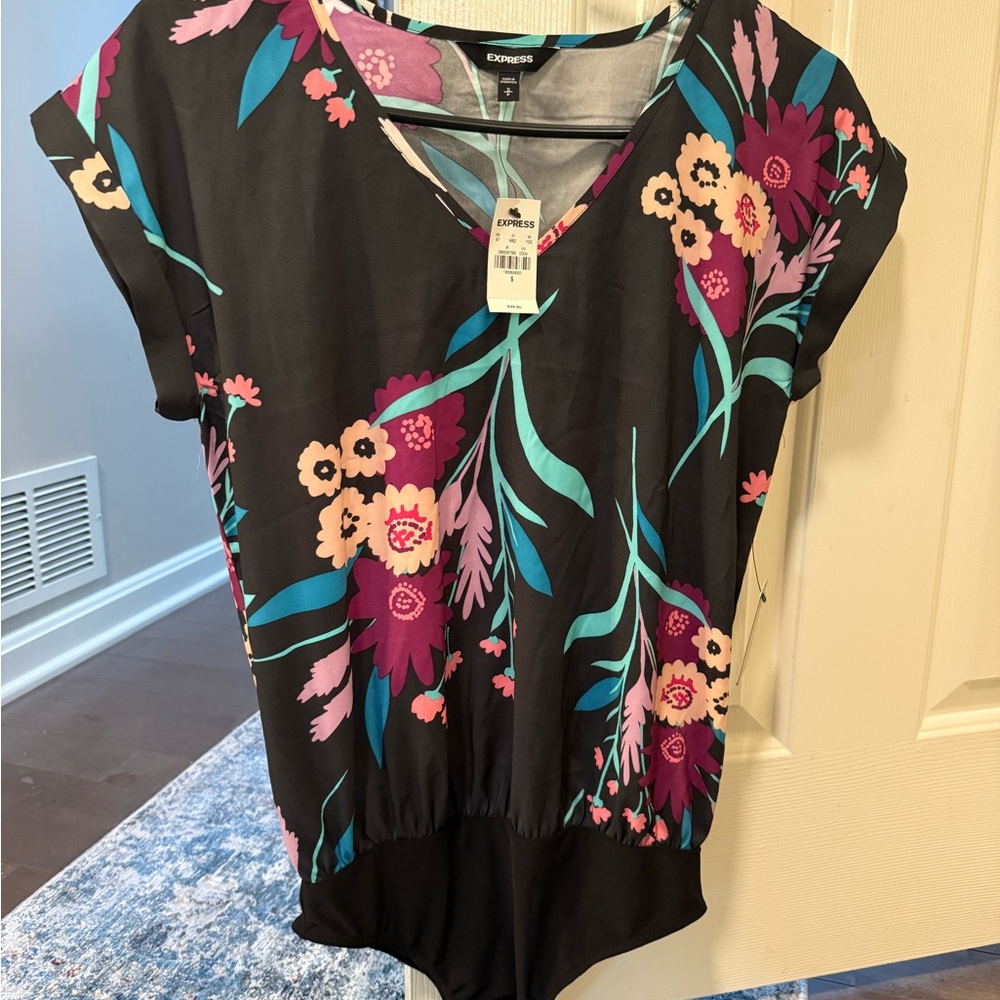 Express Black Floral Bodysuit